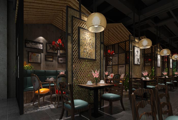 浪漫情侶主題餐廳餐桌區域裝修設計案例效果圖