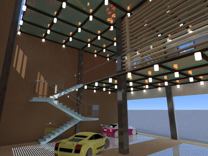 汽車快修美容店樓梯區域裝修設計案例效果圖