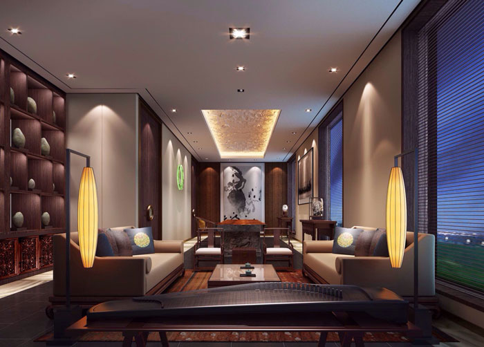 現(xiàn)代、中式混搭私人會(huì)所接待區(qū)域裝修設(shè)計(jì)案例效果圖