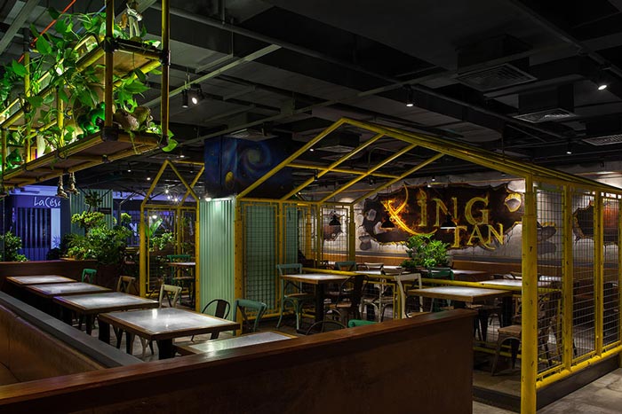 230平方懷舊復古風餐廳過道設計案例效果圖