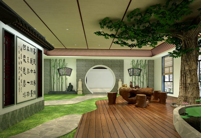 書法培訓(xùn)機構(gòu)庭院裝修設(shè)計案例效果圖