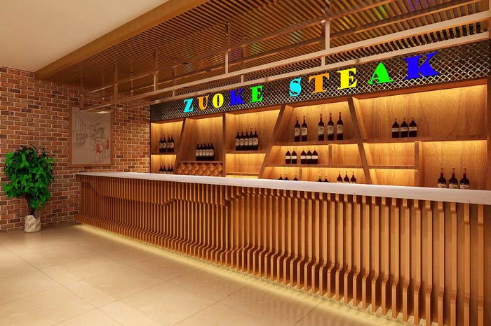牛排西餐廳吧臺裝修設(shè)計效果圖