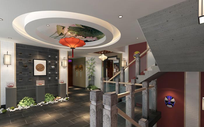 新中式川菜館樓梯裝修設計效果圖