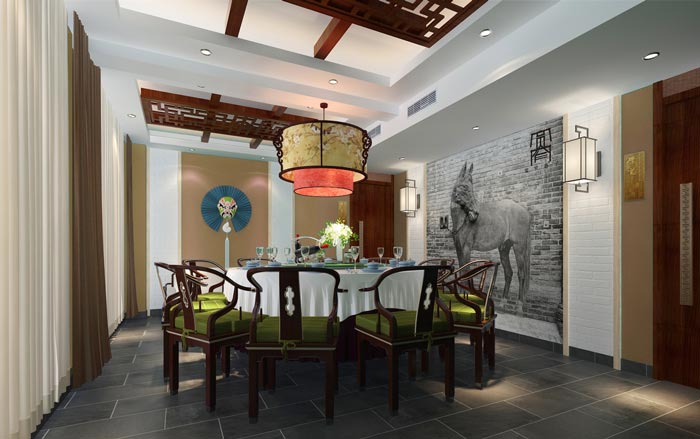 新中式川菜館8人包廂裝修設計效果圖