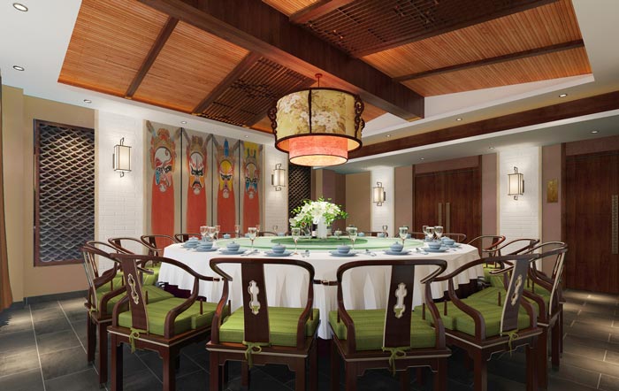 新中式川菜館三樓包廂裝修設計效果圖