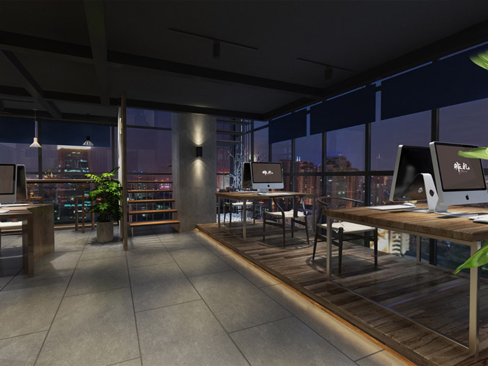 簡約中式辦公室辦公區裝修效果圖